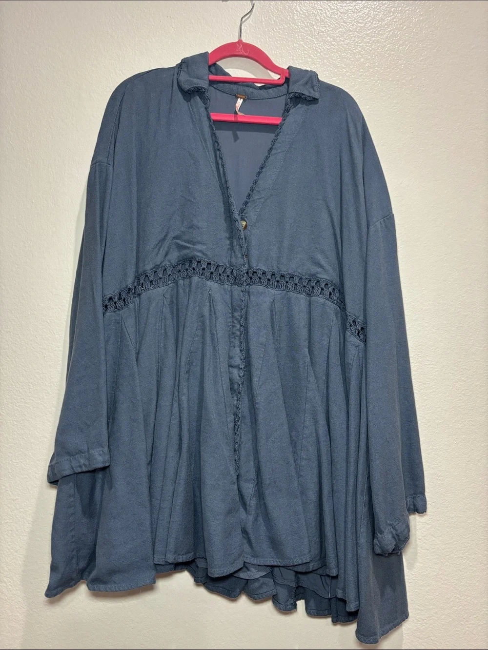 Free People Hazy Baby Rayon Linen Crochet Lace Babydoll Dress small
